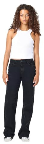 NOISY MAY Damen Denim Jeans Hose Wide Leg Mid Waist Stretch Pants NMYOLANDA, Farben:Schwarz-2, Größe:28W / 34L, Beinlänge:L34