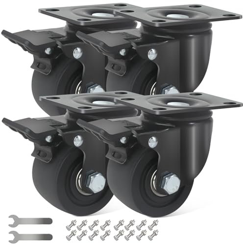 RRIUTO Ruedas para Muebles Pesados con Freno, 75MM Ruedas Giratorias, 4 Rueda Pivotantes Grandes Carga de 2000KG, Silencioso y Resistente Nylon Ruedas de Placa Industriales