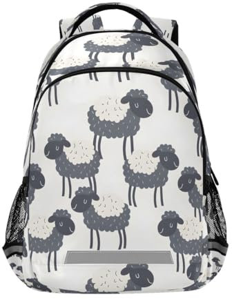 Mnsruu Rucksack mit lustigem Schaf, schwarz, Schultasche, Tagesrucksack, Büchertasche, lässige Reise, Laptop-Tasche für Mittelschule/Teenager/College, Jungen und Mädchen, mehrfarbig, L