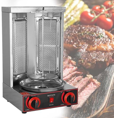 DPLWJPP Máquina De Kebab De Gas,Barbacoa Vertical Automática,Kebab Maquina Giratoria Eléctrica,Horno De Barbacoa De Asador Vertical Giratorio De 360°,A-Silver