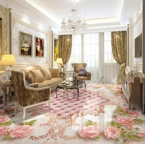 Bodenbelag-Tapete, europäische Rose, weicher Marmor, Reliefboden, 3D-Fliesen, bemalter Vinylboden, selbstklebendes Vinyl-Wandpapier, 430 cm x 300 cm