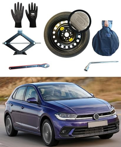 Kit Ruotino di Scorta 16 compatibile con Volkswagen Polo V/VI con Cric, Chiave, Guanti e Sacca