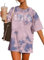 Remidoo Lässiges Damen-T-Shirt mit Rundhalsausschnitt, kurzärmelig, Oversize-T-Shirt, Regenbogen-Grafik-T-Shirt, Rosa und Blaues Gras, Klein