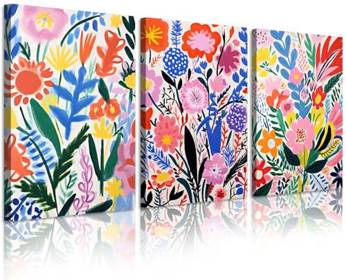 Blumenmarkt-Wandkunst-Set, 3er-Set, florale Wanddekoration, Henri Matisse, Leinwand-Kunstdrucke, ästhetische, moderne Bilder, buntes Blumen-Kunstwerk, Matisse-Stil, Blumenposter für Zimmer, 40,6 x 61