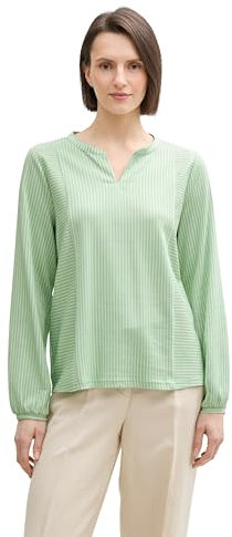 TOM TAILOR Damen 1040546 Longsleeve T-Shirt, 38178-Mid Green White Thin Stripe, XS