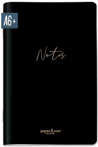 paper&you® Notizheft A6+ dotted Black Edition mit 64 Seiten, Notizbuch klein, Mini Bullet Journal - nachhaltig & klimafreundlich