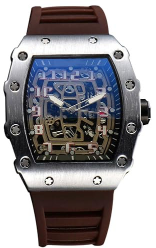 rorios Herren Quarz Uhr Mode Tonneau Armbanduhren Leuchtend Analog Uhr Freizeit Sport Herrenuhren für Männer mit Datum Kalender Silber Kaffee