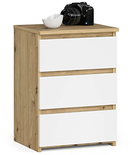 Kommode mit 3 Schubladen Kommode Schlafzimmer Flur Wohnzimmer Organizer Kommode mit Schubladen 40 cm breit 57 cm hoch | Artisan EicheHolz Highboard Sideboard Mehrzweckschrank Schrank schmal