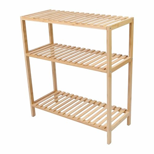 Nexos Trading Bambus Regal mit 3 Ebenen Fächer Holz stapelbar | Schuhregal Holzregal braun 60 x 26 x 66 cm