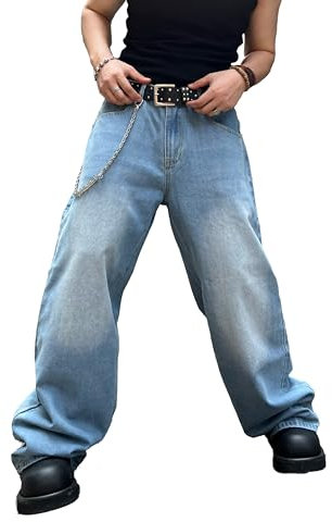 Zewool Jeans Baggy Hip hop pour Hommes,Jeans Skater à Jambe Large,Pantalons en Denim à Coupe Loose,Streetwear Jambe Droite Coupe relaxée Y2K extrême liberté de Mouvement Skateboard,C10 Bleu,XL
