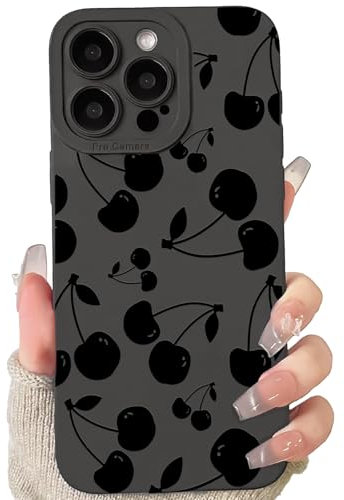 NITITOP Compatible for iPhone 16 Pro Case Cute Cool Cherry Patteren Black Design for Women Girls Soft TPU Shockproof Protective Girly for iPhone 16 Pro - Cherry