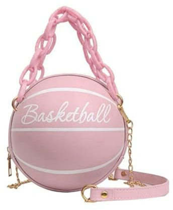 Borsa a tracolla da donna, a forma di pallacanestro, borsa rotonda in pelle, rosa, Taglia unica
