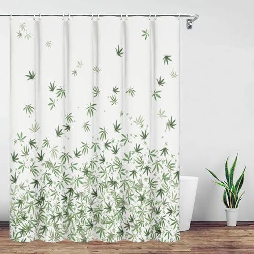 IGINOA Duschvorhang Grün Antischimmel 180x180 Badevorhang Shower Curtains Wasserdicht mit ösen Motiv Schimmelresistent Badewanne Vorhang Pflanzen Duschvorhänge Waschbar Muster Badewannenvorhang