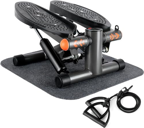 ONETWOFIT Mini Stepper mit Widerstandsbändern, Mini-Stepper-Trainingsgerät für Zuhause, Stepper für das Training mit Einer Tragfähigkeit von 160KG (mini Stepper-Schwarz-1)