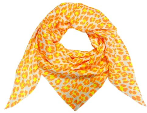 Leopard Dreieck Schal aus 100% Baumwolle Frühling Unisex Uni Fashion Stola Tuch Übergangszeit Italy Sommer Strickschal Strick Tuch Leo (Neon Orange)