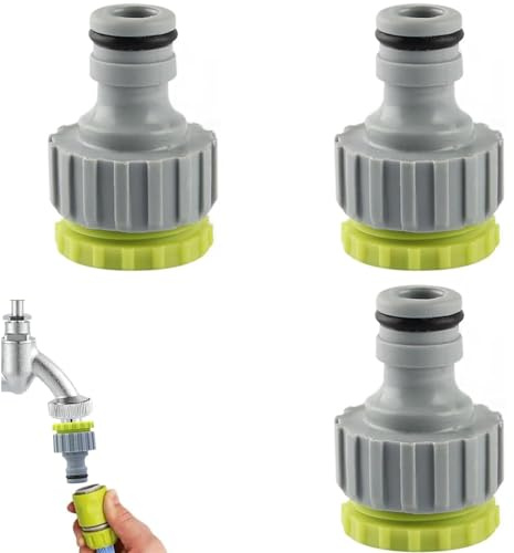 YUNYU Confezione da 3 connettori per rubinetto per tubo da giardino, adattatore filettato BSP da 1/2 e 3/4, raccordi per tubo dell'acqua in plastica resistente con guarnizione a prova di perdite