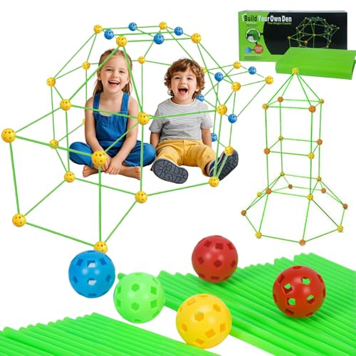 CVARRISE Konstruktionsspielzeug Höhle Bauen Kinder Set, 155-teiliges Spielzelt Bauset mit Grünes Abdecktuch & Anleitung, Indoor Outdoor Kreatives für 4-8+ Jahre alte Jungen & Mädchen