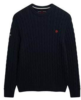 Superdry Men's Cotton Cable Knit Crew Pullover Sweater, Eclipse Navy, XL