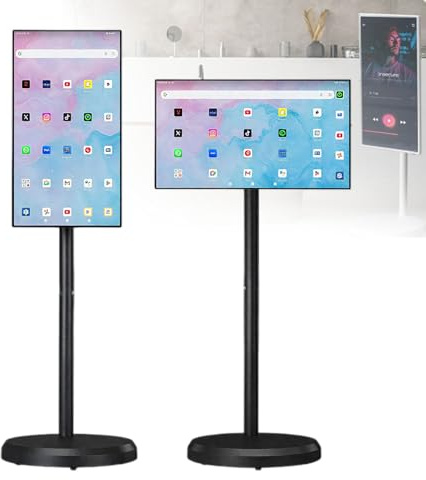 URJWAN Portable Smart TV on Wheels,Smart Screen 4K Camera Portable TV,Rolling TV on Wheels with Rotatable Touch Screen Built-in Battery, Full Swivel Rotation 21.5-4/64G