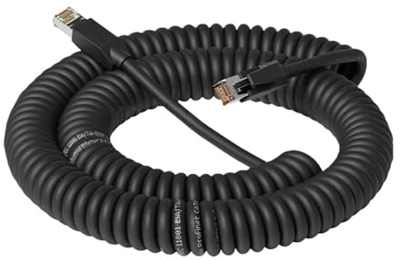 Câble réseau Industriel RJ45 8 Broches, câble spiralé rétractable RJ45 vers Cat6A Gigabit, chaîne de remorquage à Double Blindage et Ressort(Black,12M)