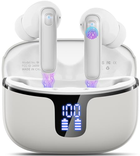 Auriculares Inalámbricos Bluetooth,Cascos Auriculares Bluetooth 5.3 HiFi Estéreo,40H con Graves,4 Mic Reducción de Ruido ENC,2026 Cascos Inalambricos Bluetooth IP7 Impermeable,Carga Rápida USB-C