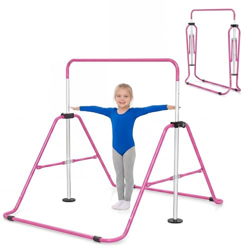 KOMFOTTEU Faltbare Gymnastikstange für Kinder, horizontale Stange mit verstellbarer Höhe in 5 Stufen von 90 bis 130 cm, Belastung 70 kg, tragbare Trainingsausrüstung für drinnen und draußen