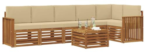vidaXL Sofagarnituren 7 pcs Natur und Beige Massivholz Akazie, Moderne Garten-Sofagarnituren, robuste Loungemöbel, Akazienmodule für entspanntes Chillen im Freien