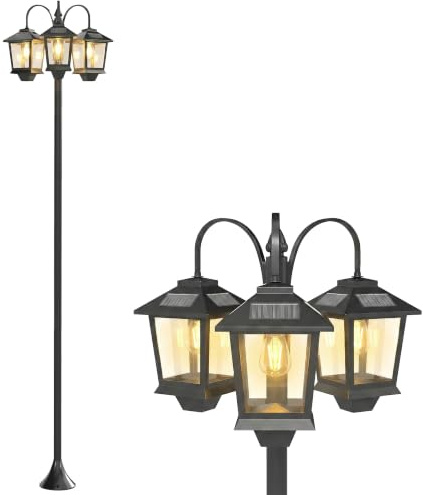 Outsunny Lampadaire extérieur sur pied à 3 têtes LED IP44 188 cm Noir | Lampadaire Solaire Extérieur, Capteur Automatique Crépuscule à l'Aube, pour Jardin Cour ou Allée