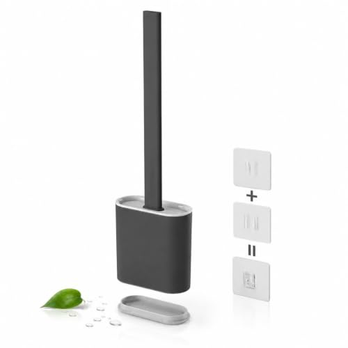 Cleanako Silicone Toilet Brush Non Stick Toilet Cleaner with Wall Mounted Holder Quick Dry Base and Flexible Bristles for Modern Bathroom