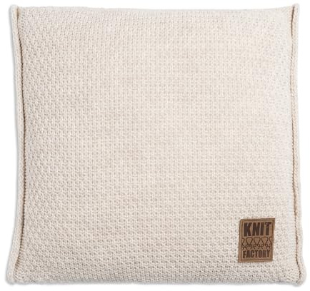 KNIT FACTORY - Jesse Quadratisches Zierkissen - Beige - 50x50 cm | Sofakissen mit Füllung und Bezug - Couchkissen - Zierkissen - Gestrickter Dekokissen - Zeitloses Design