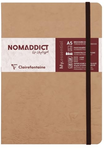 Clairefontaine 79346C Notizbuch AgeBag My Essentials, DIN A5, 14,8 x 21 cm, 96 Blatt, liniert, nummeriert, 90g, 1 Stück, braun