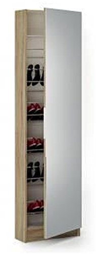 PEGANE Armoire à Chaussures Chêne brossé/Blanc Perle avec Miroir et 1 Porte, L 50 x P 20 x H 180,50 cm
