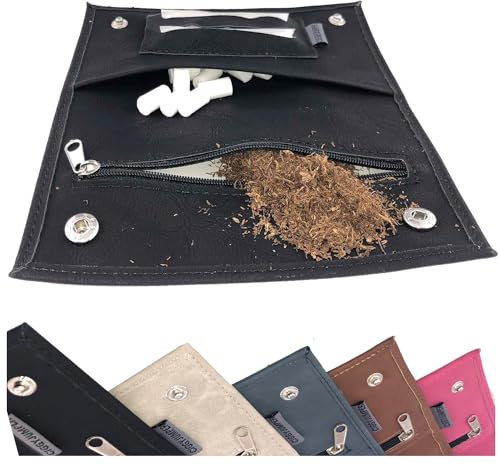 Ciggy Jumper Portatabacco Borsello realizzata in similpelle con effetto vintage, per tabacco, carte da filtro singole o doppie con diverse tasche con cerniera (2.) nero doppio)