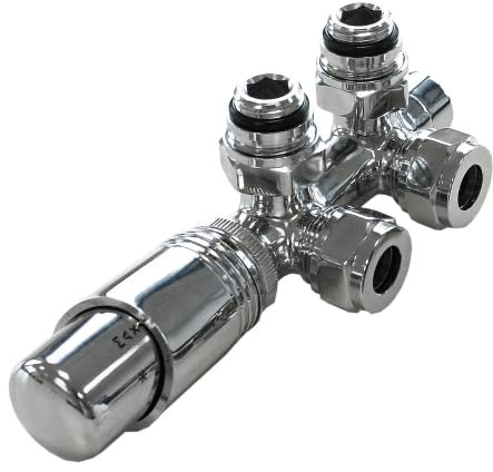 Mittelanschlussgarnitur mit Thermostat für Heizkörper - Farbe wählbar, Farbe:Chrom