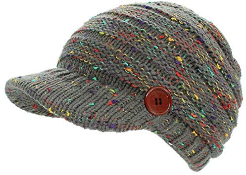dy_mode Schirmmütze Damen Strickmütze Mütze mit Holzknopf - A080 (A317-Khakigrau)