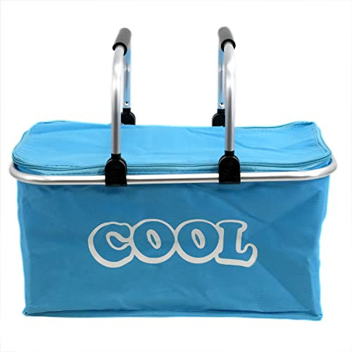 GEEZY 35L Light Blue Cool Bag - Versatile Insulated Picnic Basket & Collapsible Cooler Box with Sturdy Aluminum Frame - Spacious Folding Design for Camping, Shopping & Outdoor Adventures