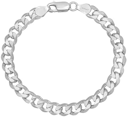 LeCalla Herren-Armband aus massivem 925er Sterlingsilber (Panzerkette) | Italienisches Panzerarmband mit diamantgeschliffenen Gliedern, 6 mm oder 7 mm Breite (Längen: 7,5; 8; 8,5 & 9 Zoll)