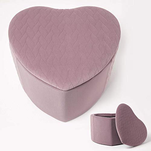 Homescapes Samthocker Arundel in Herz-Form, rosa Fußhocker mit Stauraum, Samt-Polsterhocker mit abnehmbarem Deckel, ideal als Schminkhocker, dekorativer Pouf, Fußschemel oder Deko-Hocker, 33 cm hoch