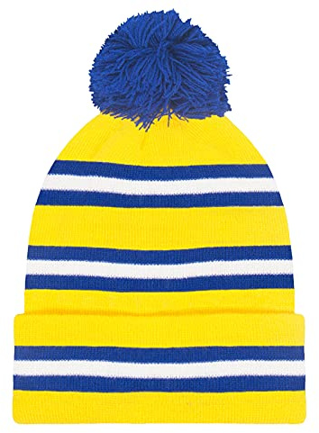 fan originals 3 Bar Football Bobble Hat Leeds Colours Yellow Blue White