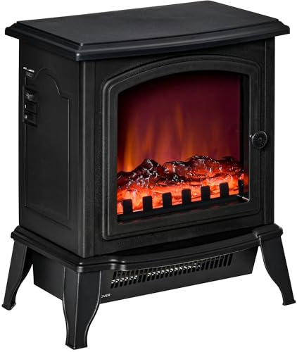 HOMCOM Chimenea Eléctrica 1000/2000W Chimenea Decorativa de Pie con Efecto de Llama Termostato Ajustable y Protección contra Sobrecalentamiento para Salas 20-25 m² 36,5x24x45,5 cm Negro