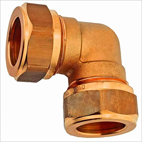 Winkel Kupplung 90° Grad für Kupferrohr Außendurchmesser 28 mm Schraub Fitting mit Klemmring Klemm Verschraubung Kupfer CU Rohr Verbinder Bogen