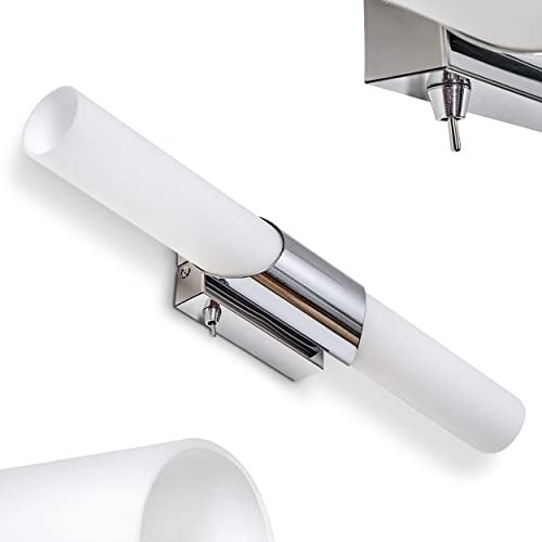 Spiegelleuchte Morges, Wandleuchte aus Metall/Glas in Chromfarben/Weiß, Spiegellampe, Schminklicht, 2 x E14, Wandlampe IP 20, ohne Leuchtmittel