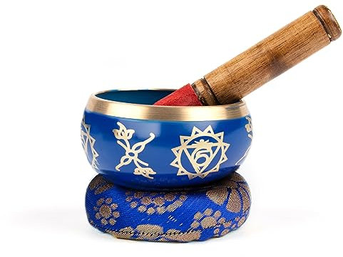 Myga Tibetan Singing Bowl with Cushion and Dual-Ended Striker - Creates Beautiful Sounds for Meditation, Relaxation, Wellbeing and Healing - Ideal for Chakra, Yoga, Zen and Peace - Throat