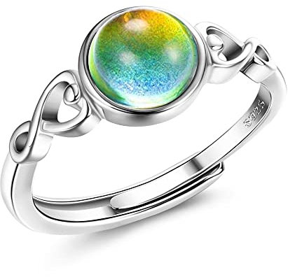 Krfy Stimmungsringe S925 Sterling Silber für Damen Handgefertigt Ovaler Solitärring Temperaturregelung Veränderbarer Ring Farbwechsel Stapelbare Ringe