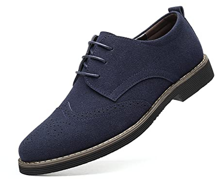 Men's Suede Leather Oxford Shoes Classic Lace Up Business Casual Shoes CarvedBlue 11