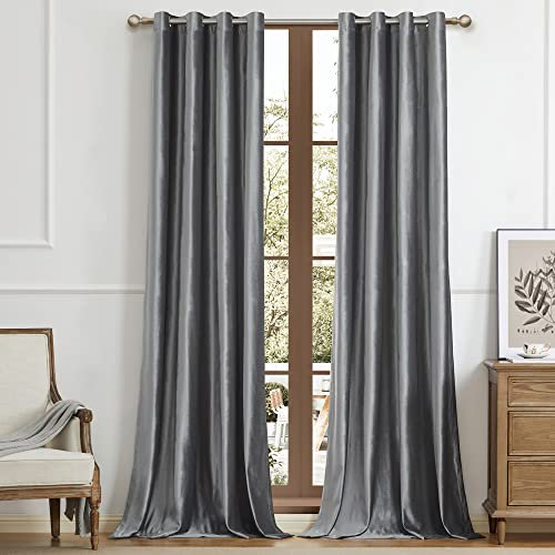 Bulbul Dark Grey Velvet Window Curtains - 96 inch Length, 2 Panels Living Room Blackout Drapes, Thermal Insulated, Room Darkening Decor Grommet Curtains for Bedroom