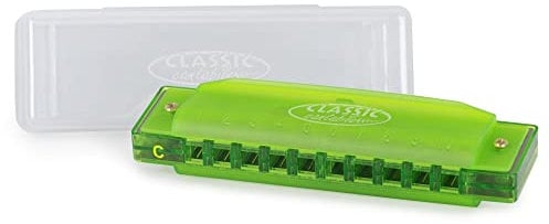 Classic Cantabile FBH-10 GN FunKids Mundharmonika C-Dur - Diatonische 10 Loch-Mundharmonika aus Kunststoff - Stimmzungen aus Phosphorbronze - ideal für Kinder - Inklusive Kunststoff-Etui - Grün