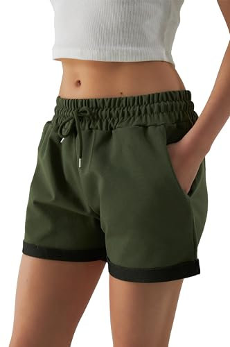 Smith & Solo Kurze Hose Damen - Shorts Sommer Hosen, Laufhose Kurz Sporthose, Trainingshose Sportshorts Women Laufshorts (Khaki, XL)