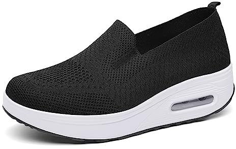 Zapatillas De Deporte Zapatos Respirado Ligero Malla Talla 35-42 Mujeres Deporte Running Zapatillas Sacudir Casual Zapatos Height-Increasing Sneaker Negro, EU42 EU
