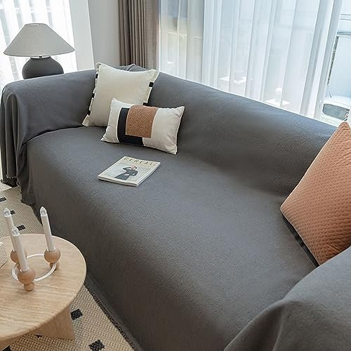 Mesnt Sofahusse 2 Sitzer, Chenille Waschbar Sofa Protection Cover Schonbezug Couch Einfarbig Dunkelgrau, 185x220CM